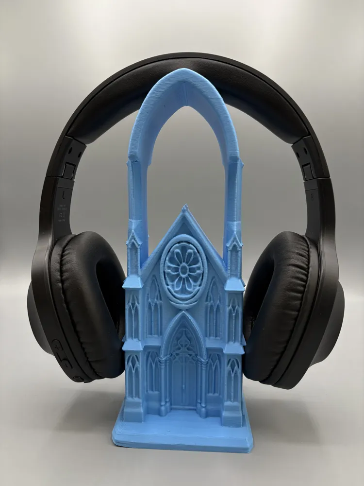 Gothic Cathedral Headphone Stand — example colour. Includes: One finished item supplied; display accessories are excluded. Approximate dimensions (Width × Depth × Height): 1 supplied: 81.3 × 76.2 × 203.2 mm.