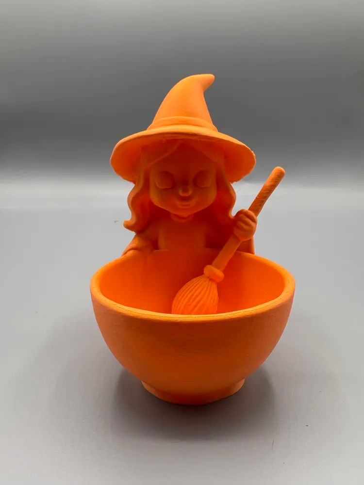 Witch & Cauldron Halloween Treat Bowl — example colour. Includes: One finished item supplied; display accessories are excluded. Approximate dimensions (Width × Depth × Height): 1 supplied: 160.6 × 129.1 × 188 mm.