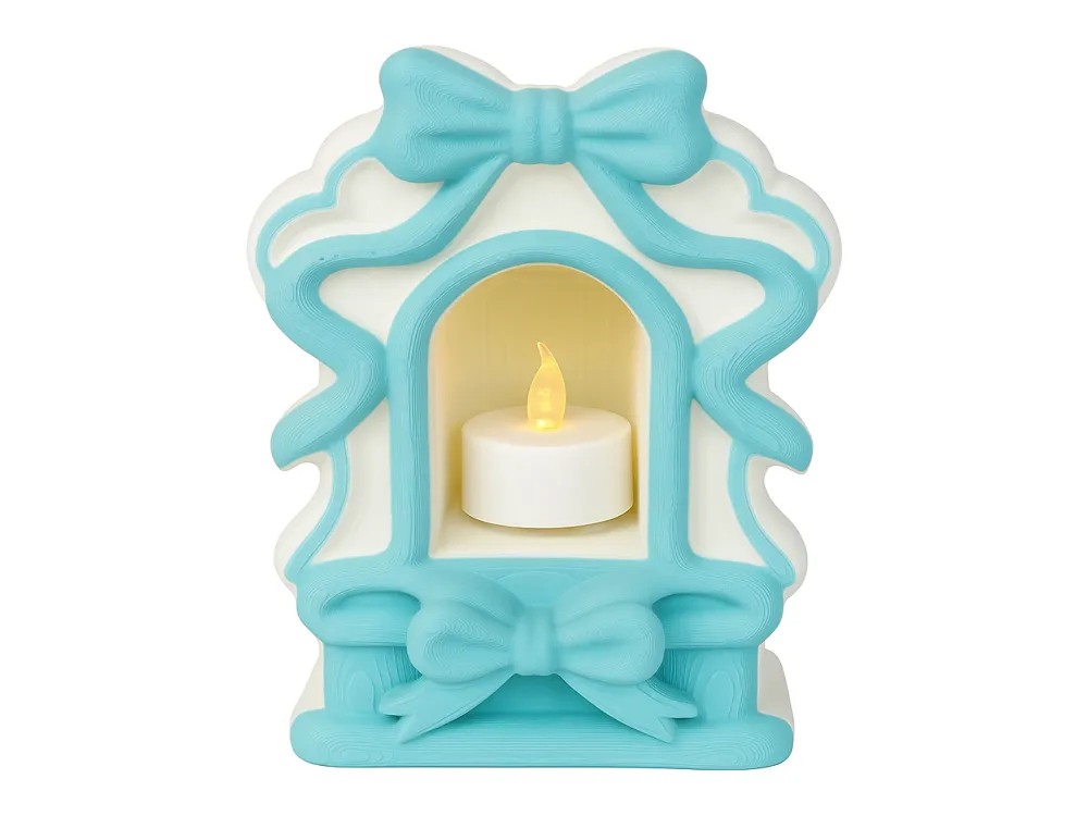 Ribbon Bow LED Tea Light Lantern — example colour. Includes: One finished item supplied; display accessories are excluded. Approximate dimensions (Width × Depth × Height): 1 supplied: 142.1 × 115.6 × 68.3 mm.