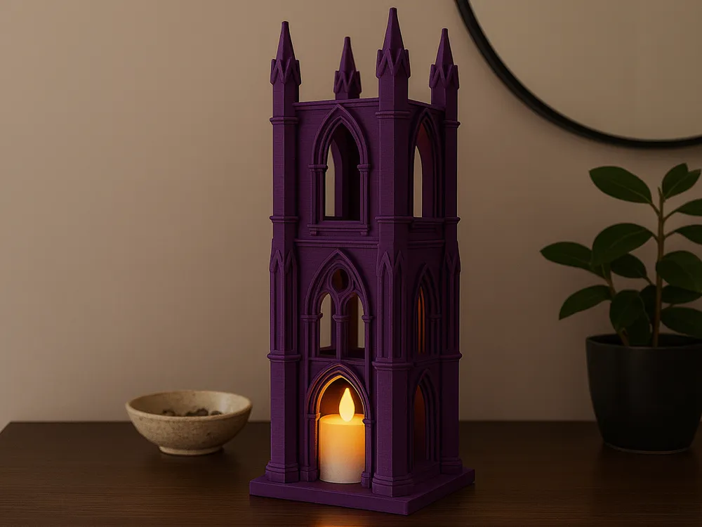 Gothic Cathedral Tower LED Light Holder — example colour. Includes: One finished item supplied; display accessories are excluded. Approximate dimensions (Width × Depth × Height): 1 supplied: 73.1 × 72.8 × 192.1 mm.