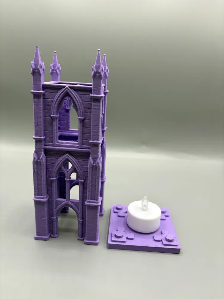 Gothic Cathedral Tower LED Light Holder — example colour. Includes: One finished item supplied; display accessories are excluded. Approximate dimensions (Width × Depth × Height): 1 supplied: 73.1 × 72.8 × 192.1 mm.