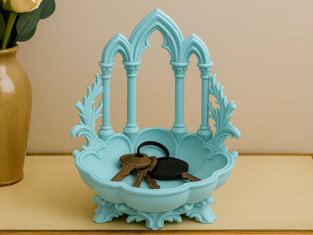 Leaf Accent Gothic Arch Catchall Bowl — example colour. Includes: One finished item supplied; display accessories are excluded. Approximate dimensions (Width × Depth × Height): 1 supplied: 152.4 × 146.3 × 168.9 mm.
