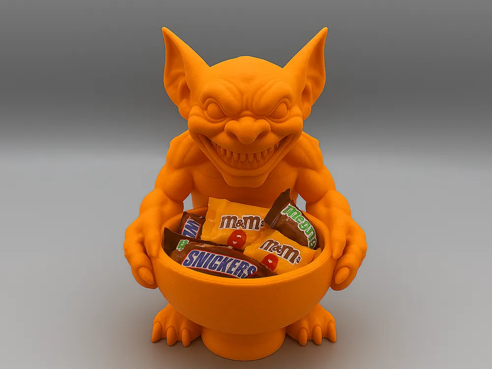 Gargoyle Halloween Wrapped-Treat Bowl — example colour. Includes: One finished item supplied; display accessories are excluded. Approximate dimensions (Width × Depth × Height): 1 supplied: 144.5 × 142.2 × 203.2 mm.