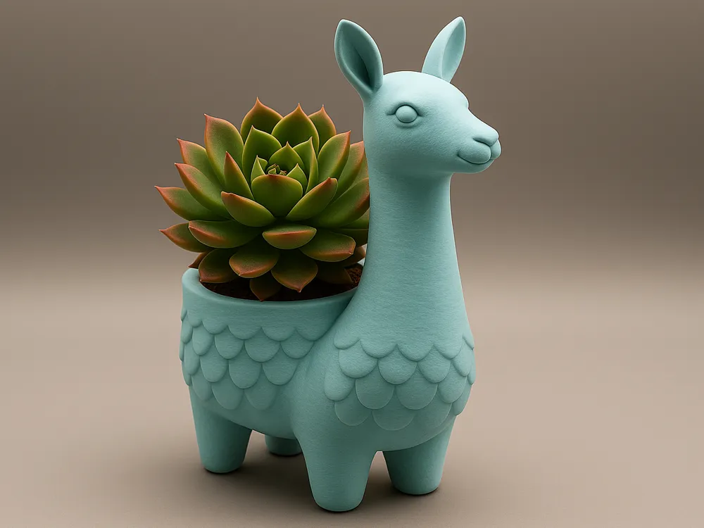 Llama Decorative Succulent Planter — example colour. Includes: One finished item supplied; display accessories are excluded. Approximate dimensions (Width × Depth × Height): 1 supplied: 77.5 × 50.8 × 98.8 mm.