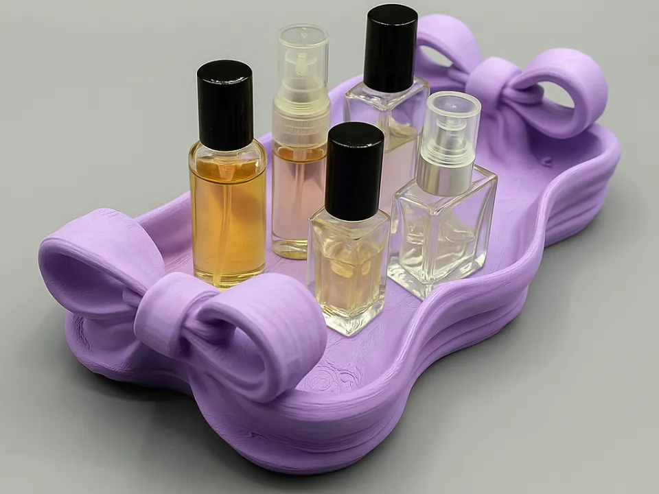Twin Bow Accent Vanity Tray — example colour. Includes: One finished item supplied; display accessories are excluded. Approximate dimensions (Width × Depth × Height): 1 supplied: 177.8 × 113.3 × 46.2 mm.