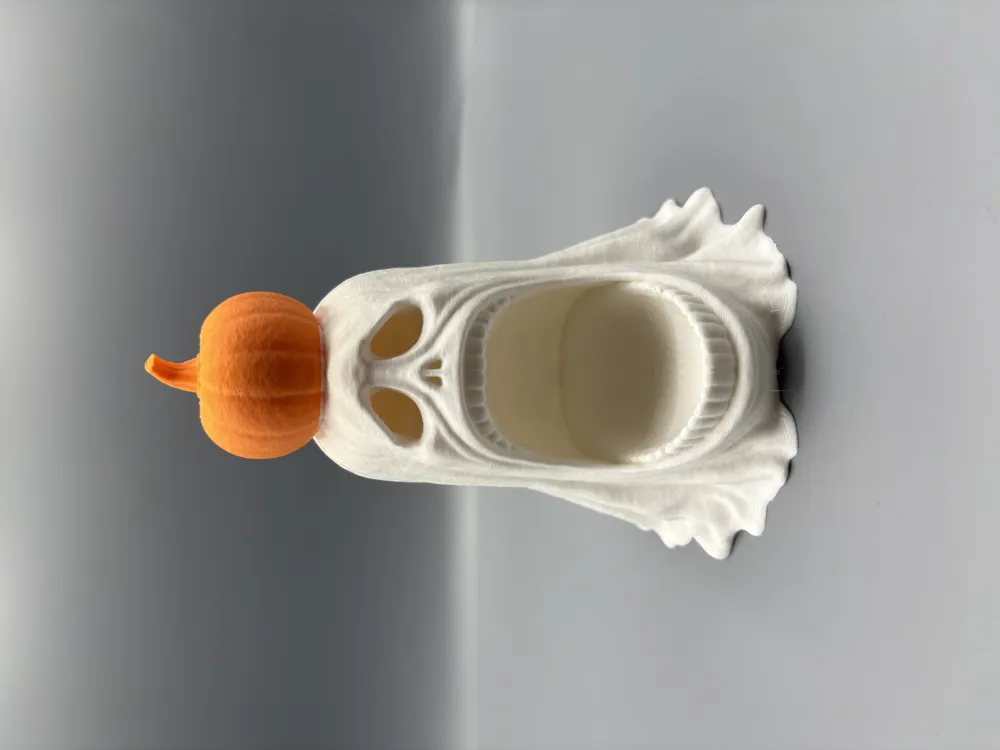 Pumpkin Hat Ghost Wrapped-Treat Bowl — example colour. Includes: One finished item supplied; display accessories are excluded. Approximate dimensions (Width × Depth × Height): 1 supplied: 178 × 167.7 × 228.6 mm.