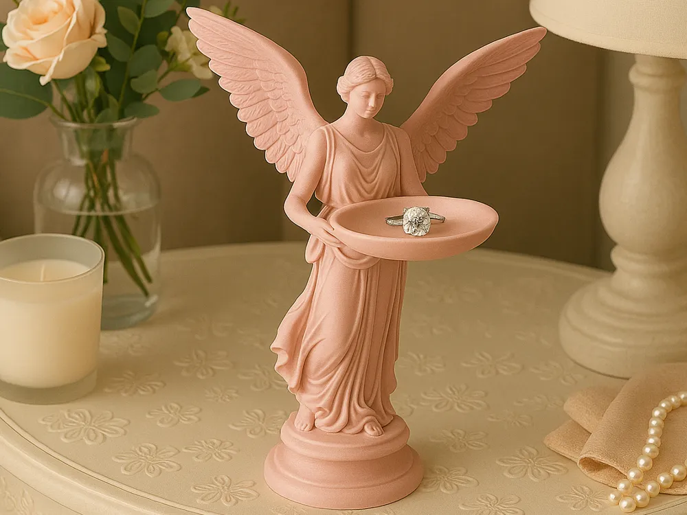 Angel Decorative Ring Holder — example colour. Includes: One finished item supplied; display accessories are excluded. Approximate dimensions (Width × Depth × Height): 1 supplied: 98 × 96.2 × 175 mm.