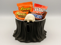 Ghostly Face Halloween Wrapped-Treat Bowl — example colour. Includes: One finished item supplied; display accessories are excluded. Approximate dimensions (Width × Depth × Height): 1 supplied: 147.4 × 146.8 × 126.9 mm.