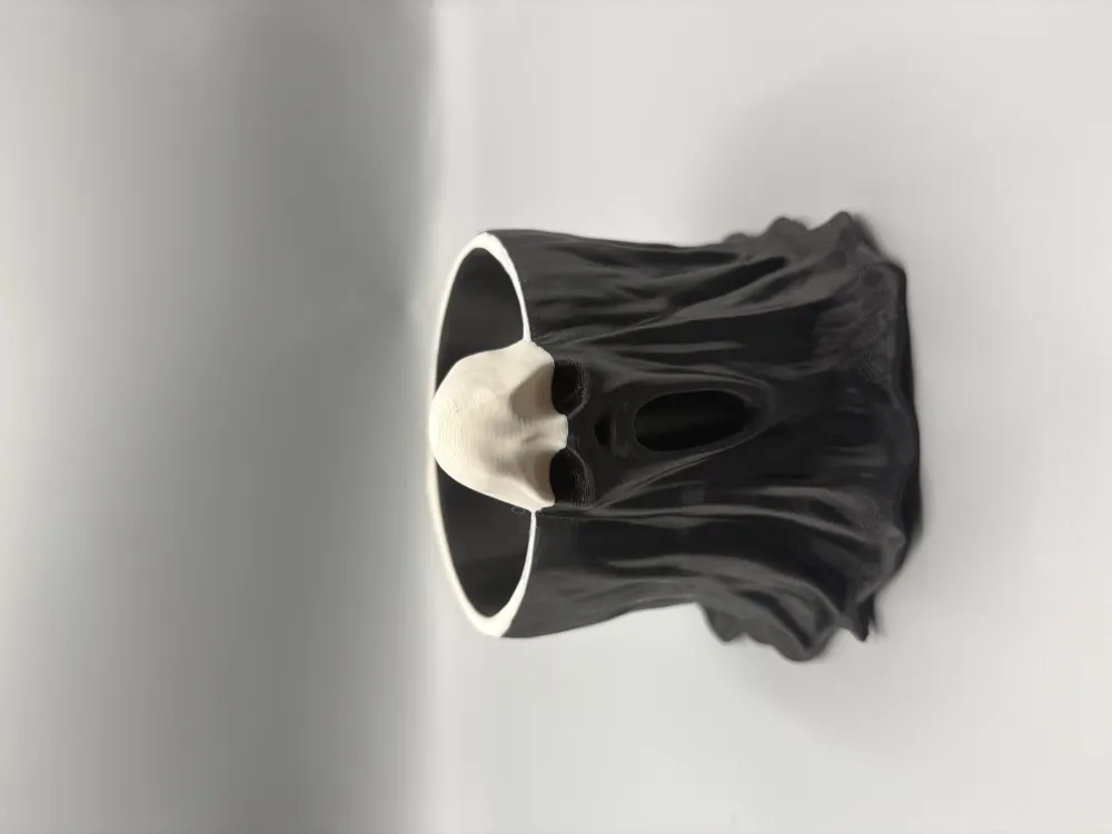 Ghostly Face Halloween Wrapped-Treat Bowl — example colour. Includes: One finished item supplied; display accessories are excluded. Approximate dimensions (Width × Depth × Height): 1 supplied: 147.4 × 146.8 × 126.9 mm.