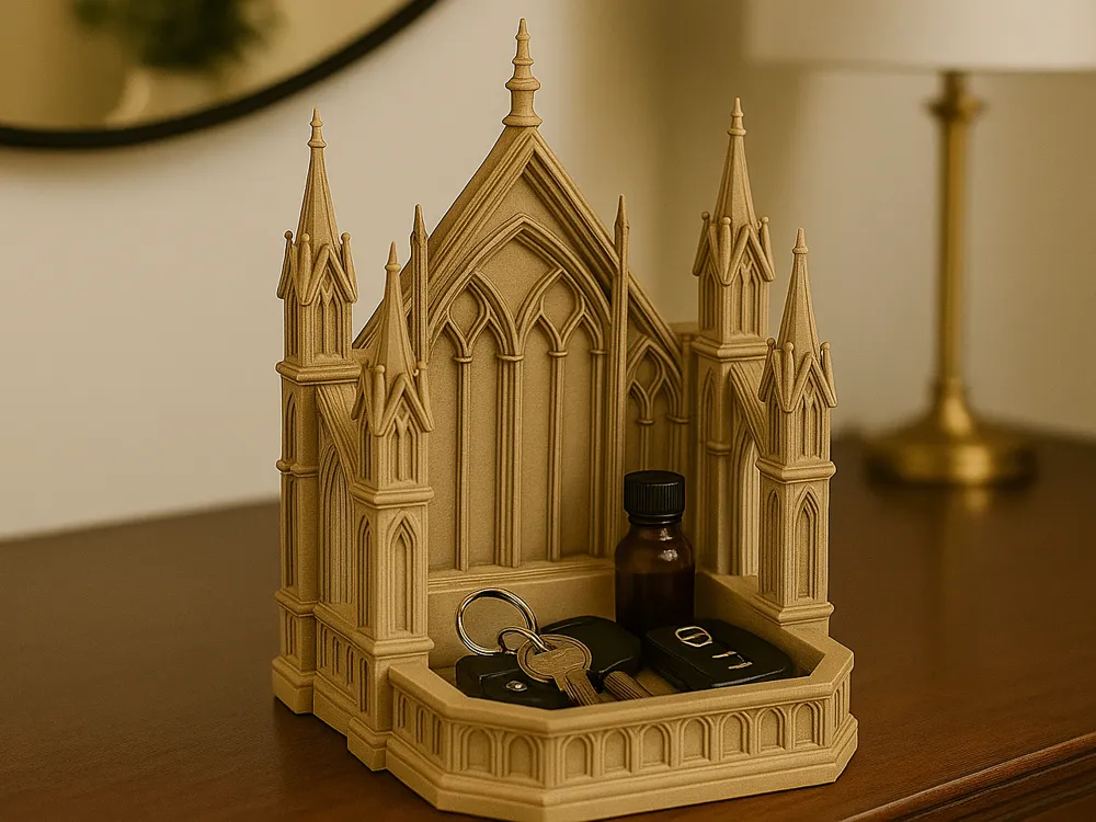Gothic Cathedral Storage Catchall Tray — example colour. Includes: One finished item supplied; display accessories are excluded. Approximate dimensions (W × D × H): • Gothic Cathedral Storage Catchall Tray: 145.5 × 146 × 177.8 mm.