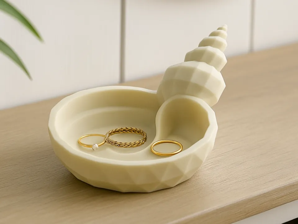 Faceted Spiral Shell Jewellery Tray — example colour. Includes: One finished item supplied; display accessories are excluded. Approximate dimensions (Width × Depth × Height): 1 supplied: 177.8 × 125.4 × 78 mm.