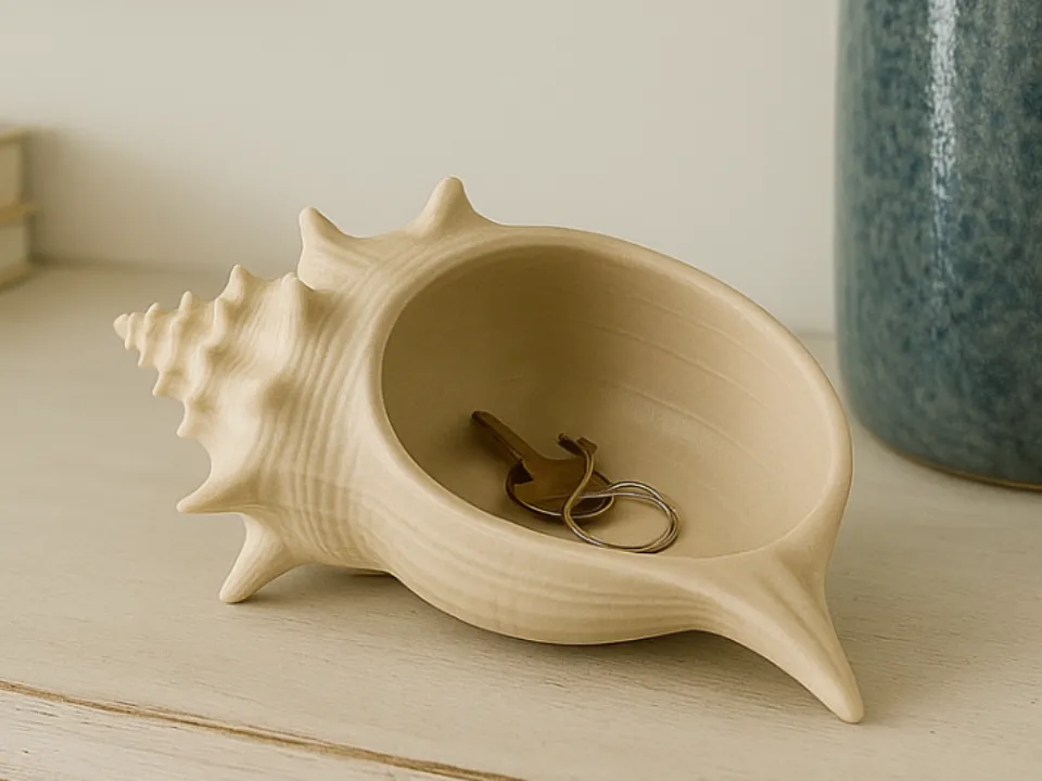 Textured Conch Shell Entryway Bowl — example colour. Includes: One finished item supplied; display accessories are excluded. Approximate dimensions (Width × Depth × Height): 1 supplied: 157.3 × 99.9 × 57.5 mm.