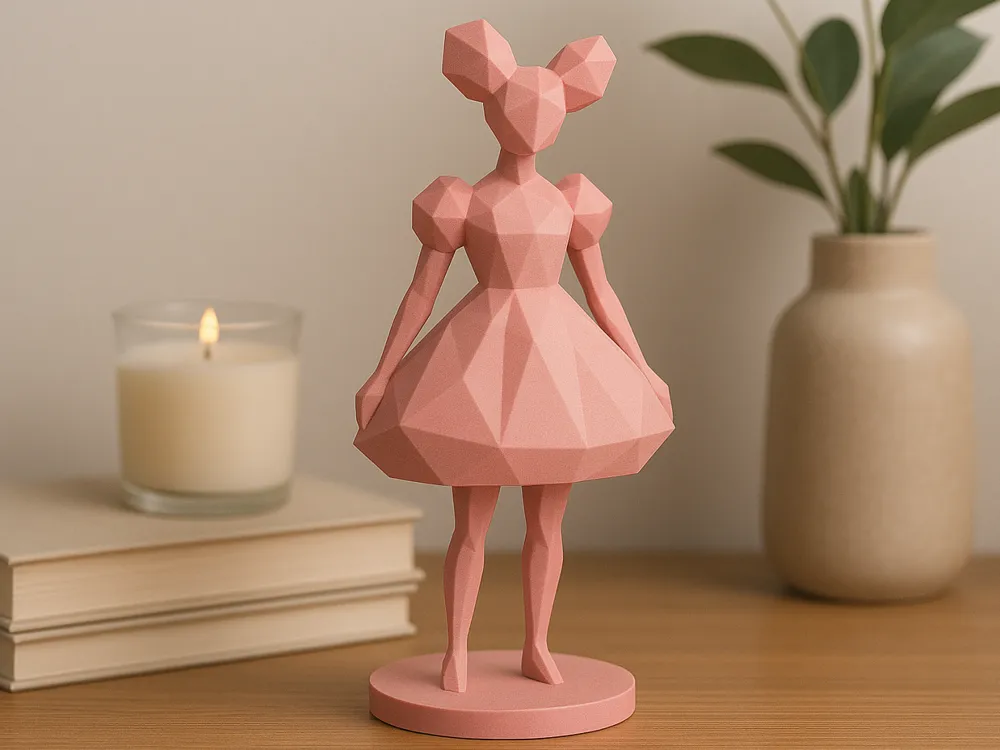 Low-Poly Couture Decorative Figurine — example colour. Includes: One finished item supplied; display accessories are excluded. Approximate dimensions (W × D × H): • Low-Poly Couture Decorative Figurine: 72.5 × 60.1 × 146.5 mm.