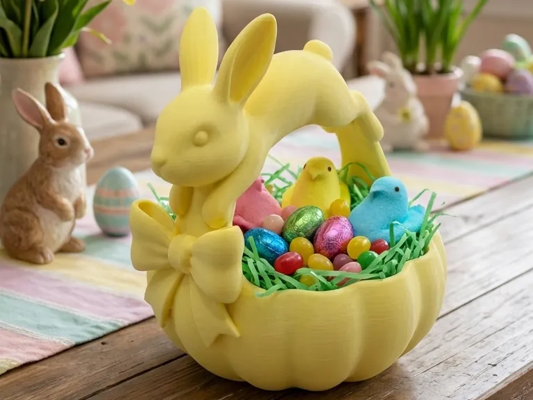 Jumping Bunny Easter Display Basket — example colour. Includes: One finished item supplied; display accessories are excluded. Approximate dimensions (Width × Depth × Height): 1 supplied: 152.4 × 152.2 × 165.9 mm.