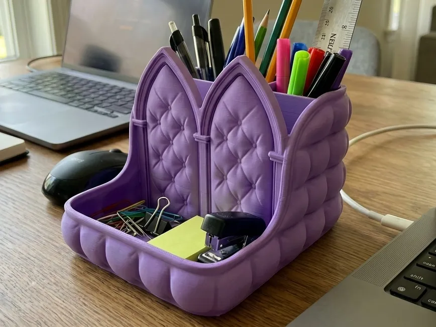 Tufted Gothic Cathedral Desk Caddy — example colour. Includes: One finished item supplied; display accessories are excluded. Approximate dimensions (Width × Depth × Height): 1 supplied: 185.3 × 167.9 × 152.4 mm.