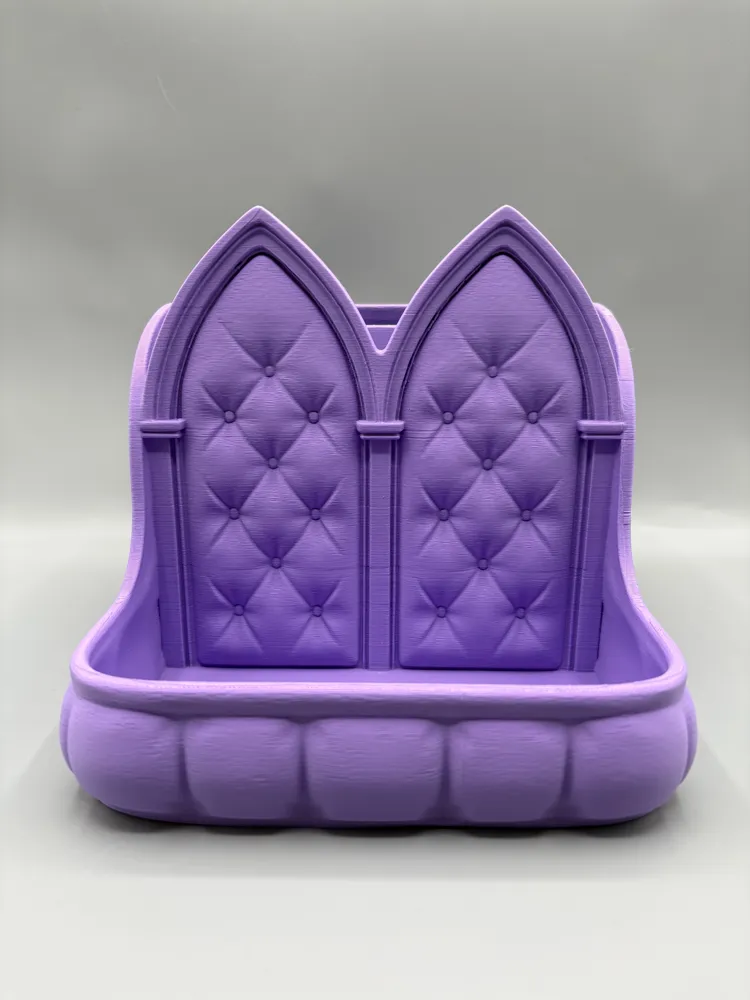 Tufted Gothic Cathedral Desk Caddy — example colour. Includes: One finished item supplied; display accessories are excluded. Approximate dimensions (Width × Depth × Height): 1 supplied: 185.3 × 167.9 × 152.4 mm.