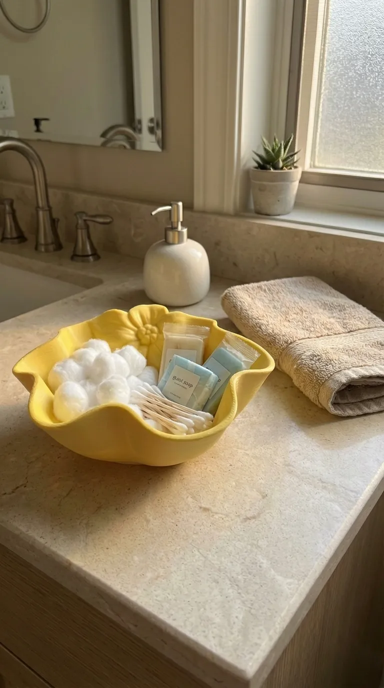 Petal Rim Floral Organiser Bowl — example colour. Includes: One finished item supplied; display accessories are excluded. Approximate dimensions (Width × Depth × Height): 1 supplied: 203.7 × 202.8 × 65.3 mm.