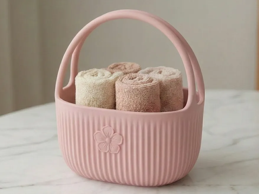 Ribbed Floral Storage Caddy with Handle — example colour. Includes: One finished item supplied; display accessories are excluded. Approximate dimensions (Width × Depth × Height): 1 supplied: 193 × 147.2 × 204.1 mm.