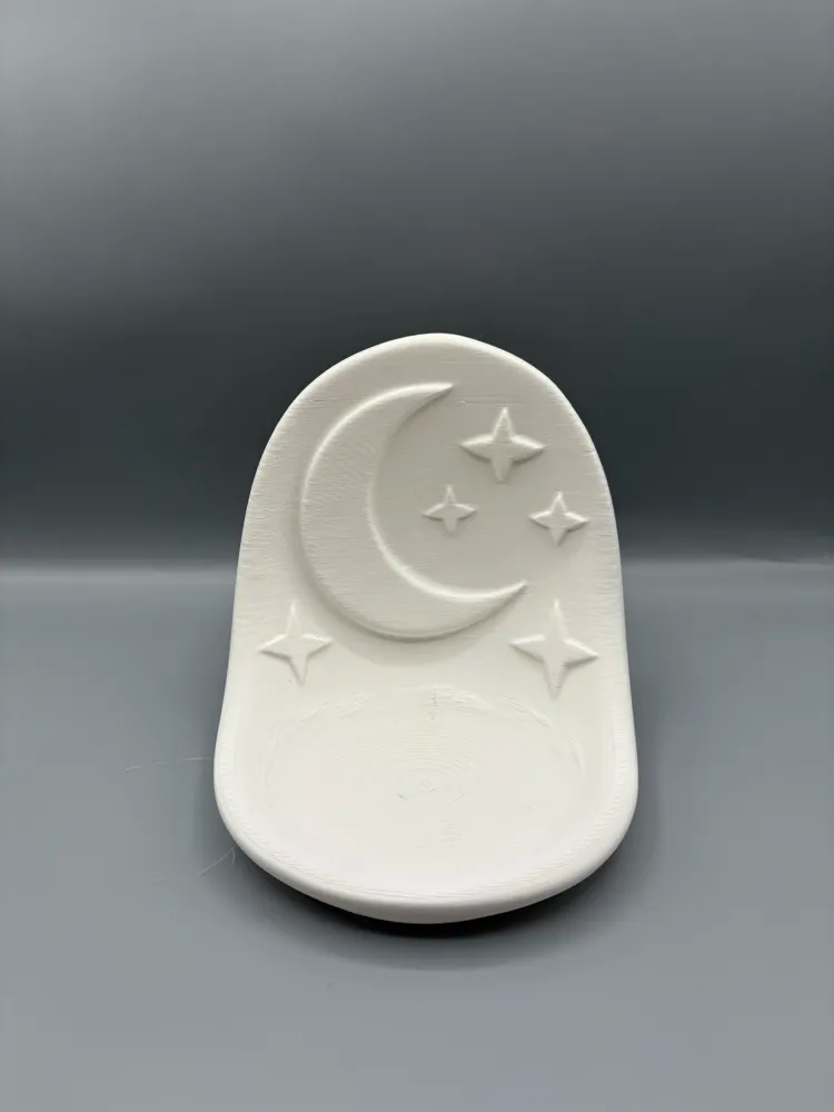 Crescent Moon & Stars Jewellery Dish — example colour. Includes: One finished item supplied; display accessories are excluded. Approximate dimensions (Width × Depth × Height): 1 supplied: 156.6 × 152.4 × 150.6 mm.