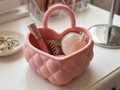 Quilted Heart Vanity Basket with Handle — example colour. Includes: One finished item supplied; display accessories are excluded. Approximate dimensions (Width × Depth × Height): 1 supplied: 174.3 × 152.6 × 163.1 mm.