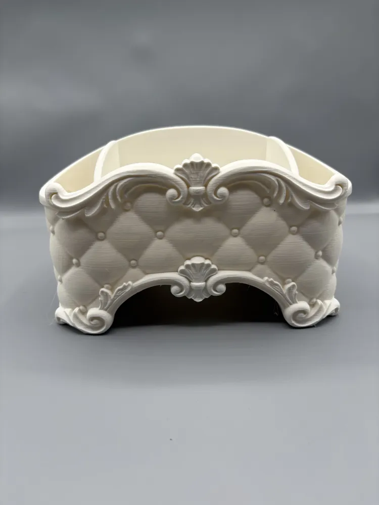 Baroque Tufted Stationery Desk Caddy — example colour. Includes: One finished item supplied; display accessories are excluded. Approximate dimensions (Width × Depth × Height): 1 supplied: 190.5 × 115.6 × 109.1 mm.