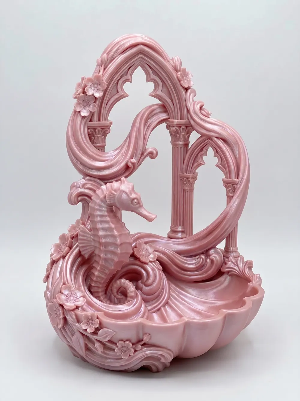 Seahorse Ocean Arch Jewellery Dish — example colour. Includes: One finished item supplied; display accessories are excluded. Approximate dimensions (Width × Depth × Height): 1 supplied: 152.4 × 143.6 × 199.1 mm.