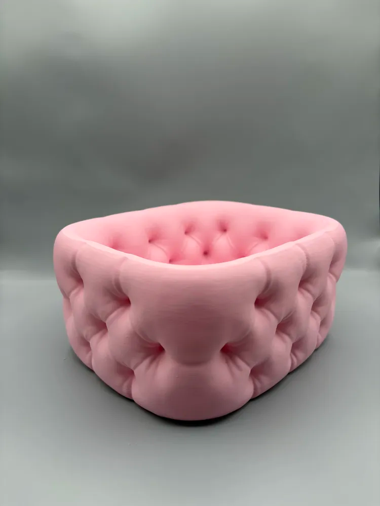 Pillow-Style Tufted Organiser Bowl — example colour. Includes: One finished item supplied; display accessories are excluded. Approximate dimensions (Width × Depth × Height): 1 supplied: 228.6 × 195.1 × 108.5 mm.