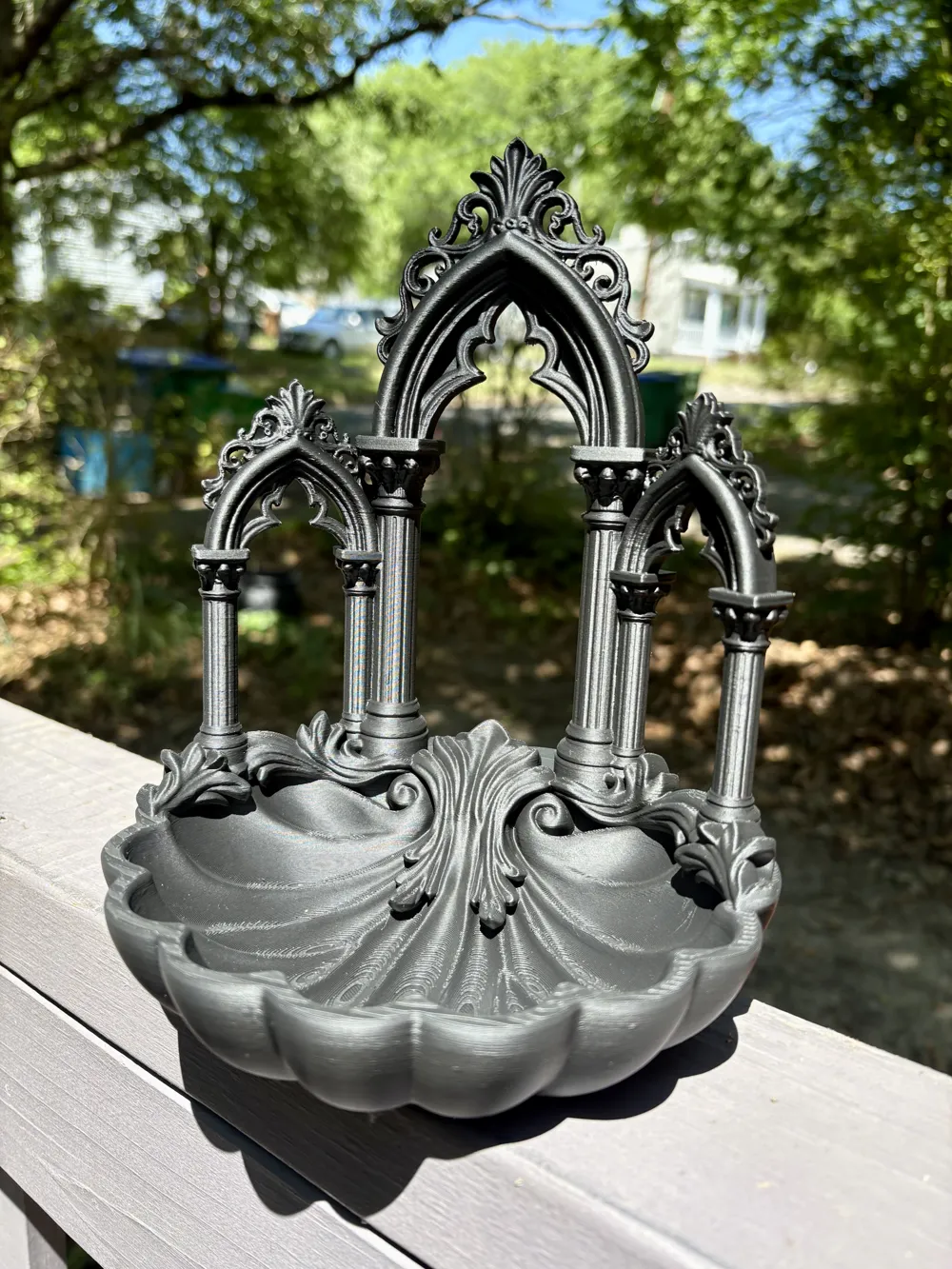 Scalloped Gothic Cathedral Catchall Tray — example colour. Includes: One finished item supplied; display accessories are excluded. Approximate dimensions (Width × Depth × Height): 1 supplied: 164.5 × 152.4 × 211.5 mm.