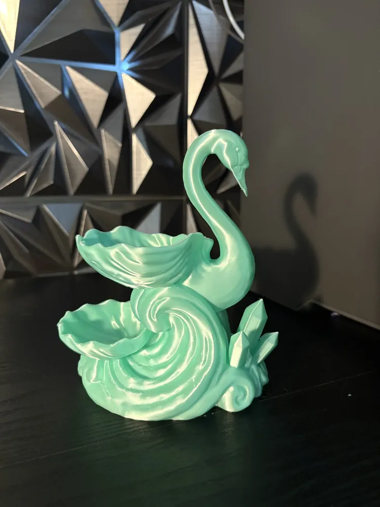 Swan & Seashell Two-Tier Jewellery Tray — example colour. Includes: One finished item supplied; display accessories are excluded. Approximate dimensions (Width × Depth × Height): 1 supplied: 158.4 × 113.6 × 177.8 mm.