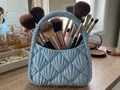 Scalloped Shell Storage Caddy with Handle — example colour. Includes: One finished item supplied; display accessories are excluded. Approximate dimensions (Width × Depth × Height): 1 supplied: 139.7 × 82.7 × 158.1 mm.