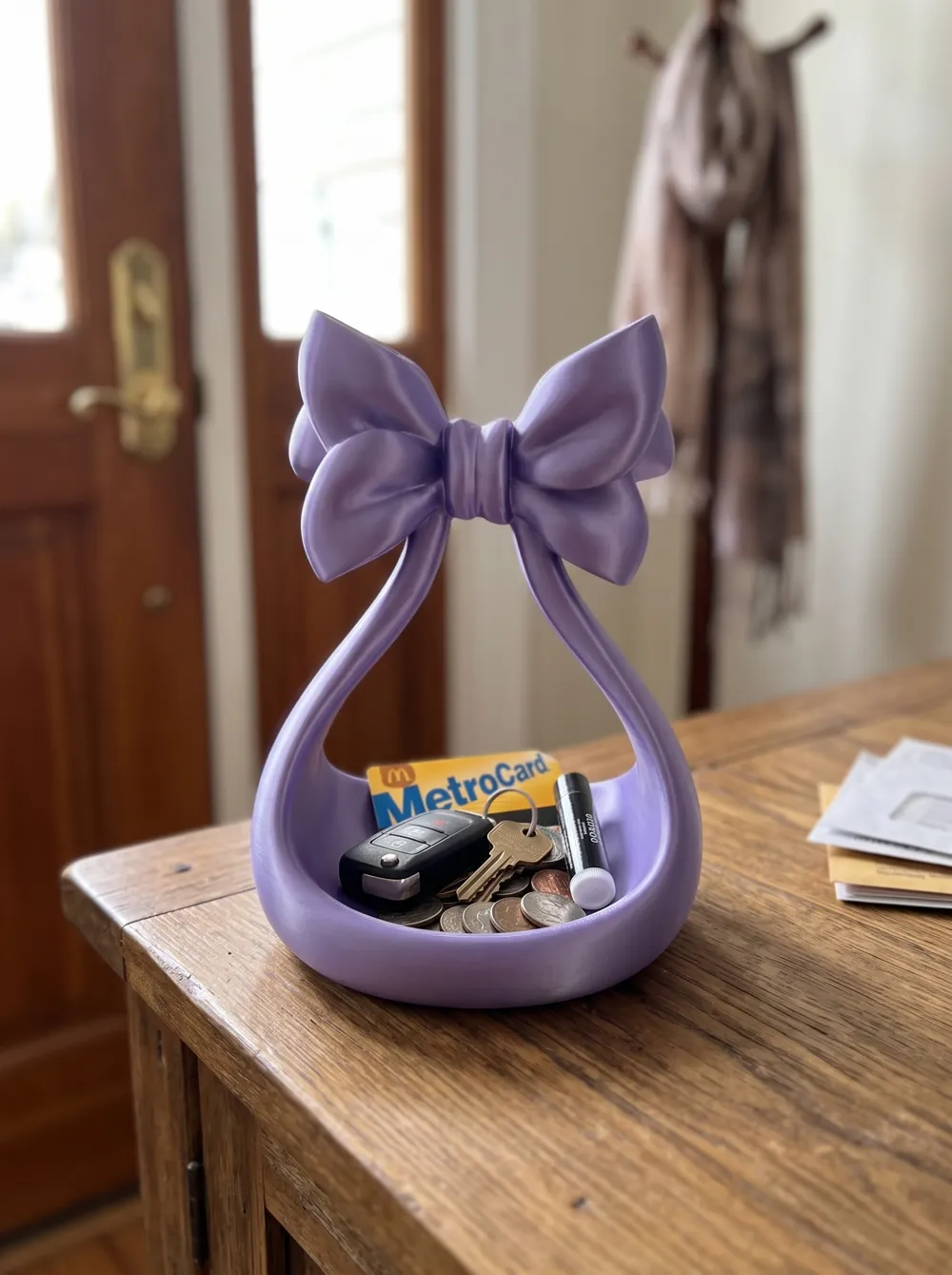 Ribbon Bow Jewellery Stand & Tray — example colour. Includes: One finished item supplied; display accessories are excluded. Approximate dimensions (Width × Depth × Height): 1 supplied: 127.4 × 116 × 176.9 mm.