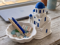Santorini Church Desk Organiser & Tray — example colour. Includes: One finished item supplied; display accessories are excluded. Approximate dimensions (Width × Depth × Height): 1 supplied: 177.8 × 115.9 × 115.2 mm.
