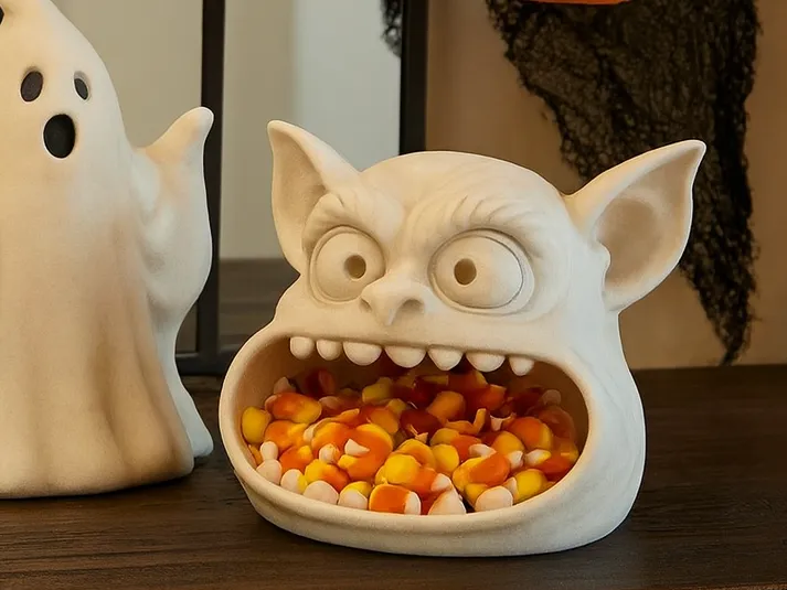 Goblin Halloween Wrapped-Treat Bowl — example colour. Includes: One finished item supplied; display accessories are excluded. Approximate dimensions (Width × Depth × Height): 1 supplied: 179 × 168.5 × 137.3 mm.