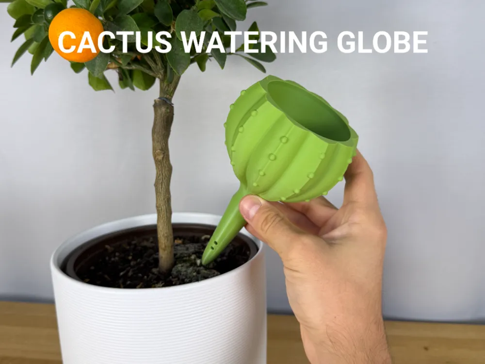Cactus Plant Watering Globe — example colour. Includes: One complete printed item in the selected configuration. Approximate dimensions (Width × Depth × Height): 1 supplied: 102.4 × 102.2 × 175.4 mm.