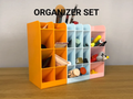 Cosmetic & Desk Organiser Set — example colour. Includes: one cosmetic & desk organiser set. Approximate dimensions (W × D × H): • Narrow organiser: 65 × 110 × 175 mm. • Wide organiser: 86 × 110 × 175 mm. • Medium organiser: 78 × 110 × 175 mm.