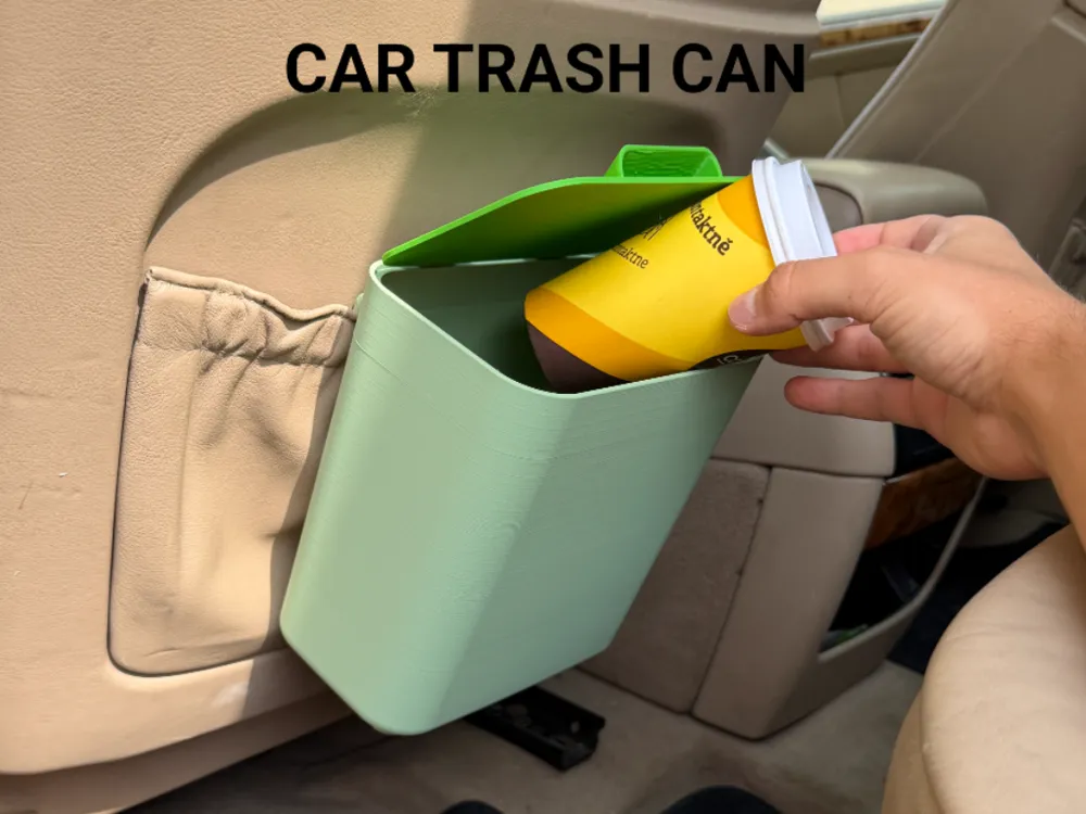 Car Trash Can — example colour. Includes: One complete printed item in the selected configuration. Approximate dimensions (Width × Depth × Height): 1 supplied: 173.3 × 130.4 × 204.8 mm; 1 supplied: 166.1 × 16.6 × 111.3 mm.
