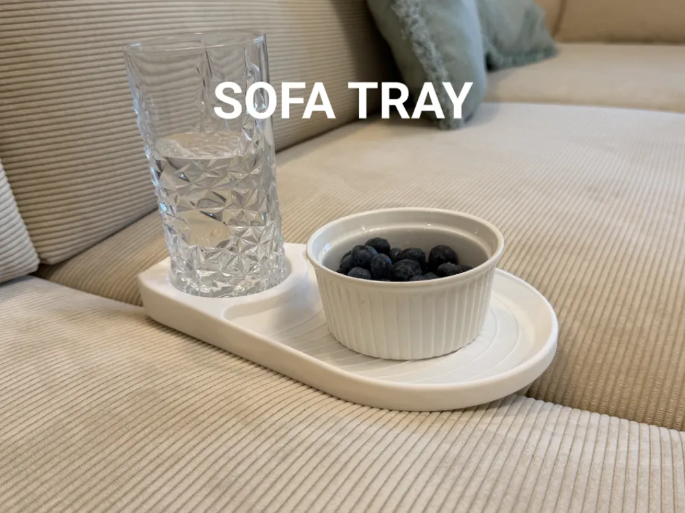 Sofa Tray — example colour. Includes: One complete printed item in the selected configuration. Approximate dimensions (Width × Depth × Height): 1 supplied: 150 × 245 × 89.9 mm.