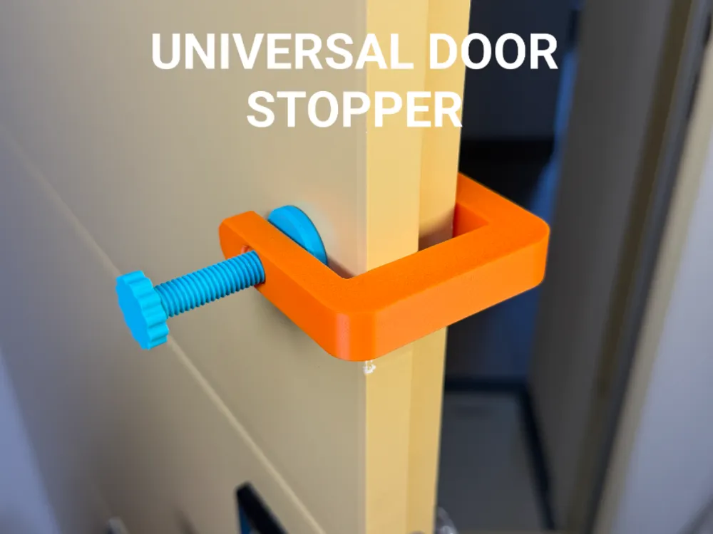 Universal Door Stopper — example colour. Includes: one universal door stopper. Approximate dimensions (Width × Depth × Height): 1 supplied: 72.5 × 65 × 15 mm; 1 supplied: 20.3 × 20.3 × 50.3 mm; 1 supplied: 27.6 × 27.6 × 5 mm.