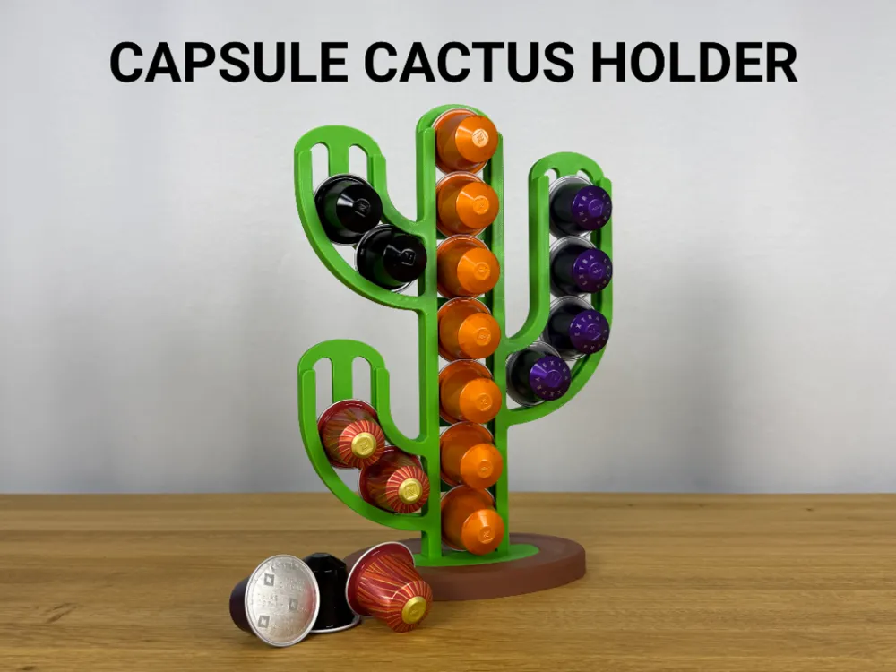Nespresso Capsule Cactus Holder — example colour. Includes: One complete printed item in the selected configuration. Approximate dimensions (Width × Depth × Height): 1 supplied: 176.8 × 31.6 × 250 mm; 1 supplied: 136 × 85.6 × 12 mm.