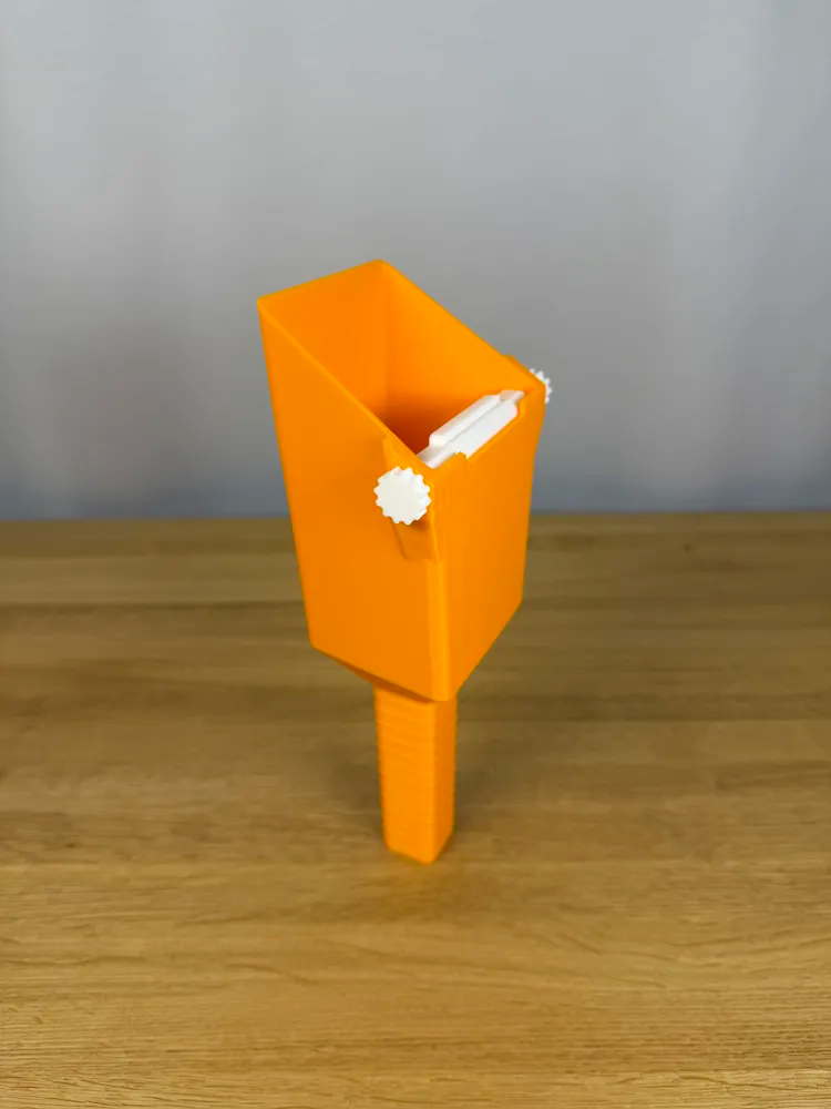 Spreading Shovel — example colour. Includes: one spreading shovel. Approximate dimensions (W × D × H): • Spreading shovel body: 100.4 × 65 × 250 mm. • Threaded pins (each): 16.2 × 16.2 × 49.8 mm. • Shovel door: 84.5 × 54 × 10 mm.