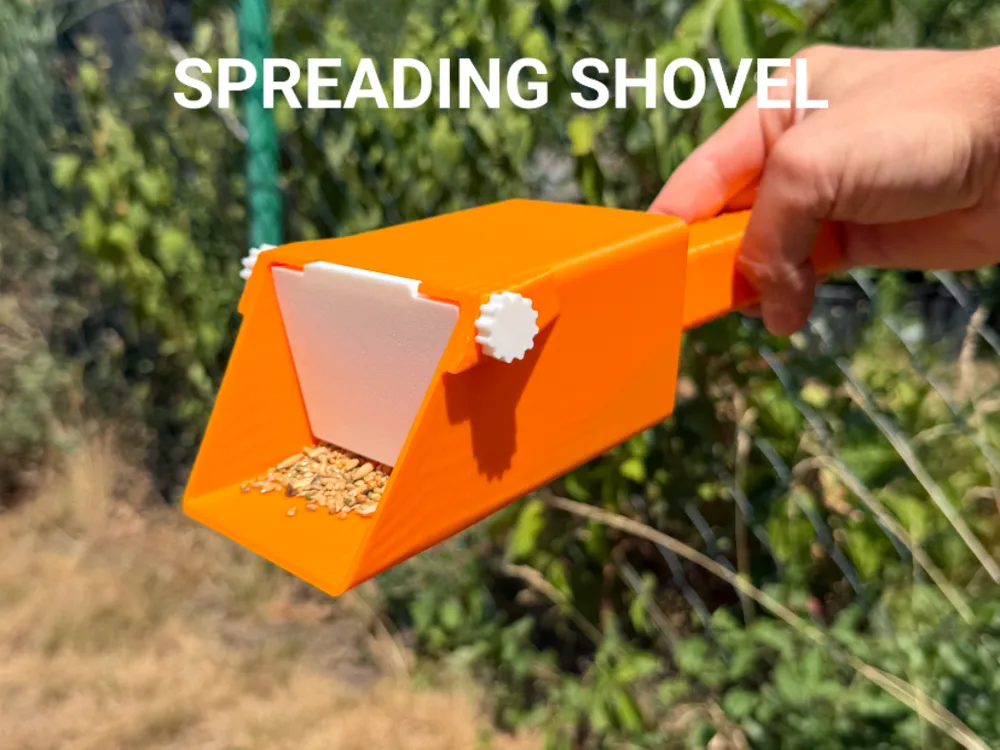 Spreading Shovel — example colour. Includes: one spreading shovel. Approximate dimensions (W × D × H): • Spreading shovel body: 100.4 × 65 × 250 mm. • Threaded pins (each): 16.2 × 16.2 × 49.8 mm. • Shovel door: 84.5 × 54 × 10 mm.