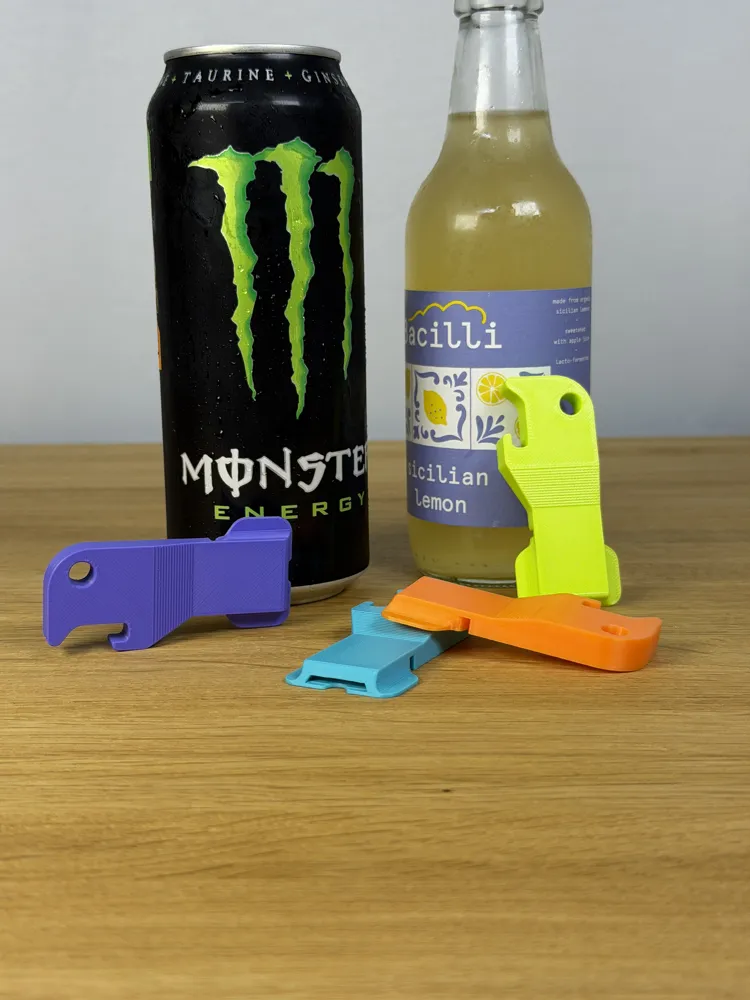 Beverage Can + Bottle Opener — example colour. Includes: one beverage can + bottle opener. Approximate dimensions (W × D × H): • Beverage Can + Bottle Opener: 72.1 × 35.6 × 9 mm.