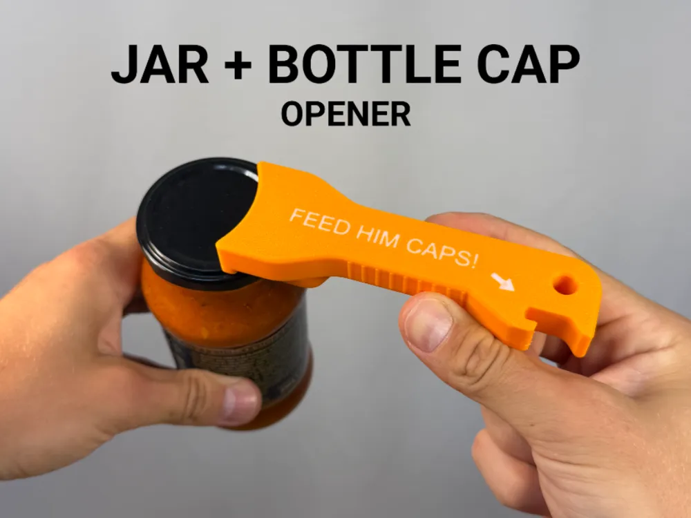 Jar Vacuum Releaser + Bottle Cap Opener — example colour. Includes: one jar vacuum releaser + bottle cap opener. Approximate dimensions (W × D × H): • Jar Vacuum Releaser + Bottle Cap Opener: 129.6 × 42 × 32 mm.