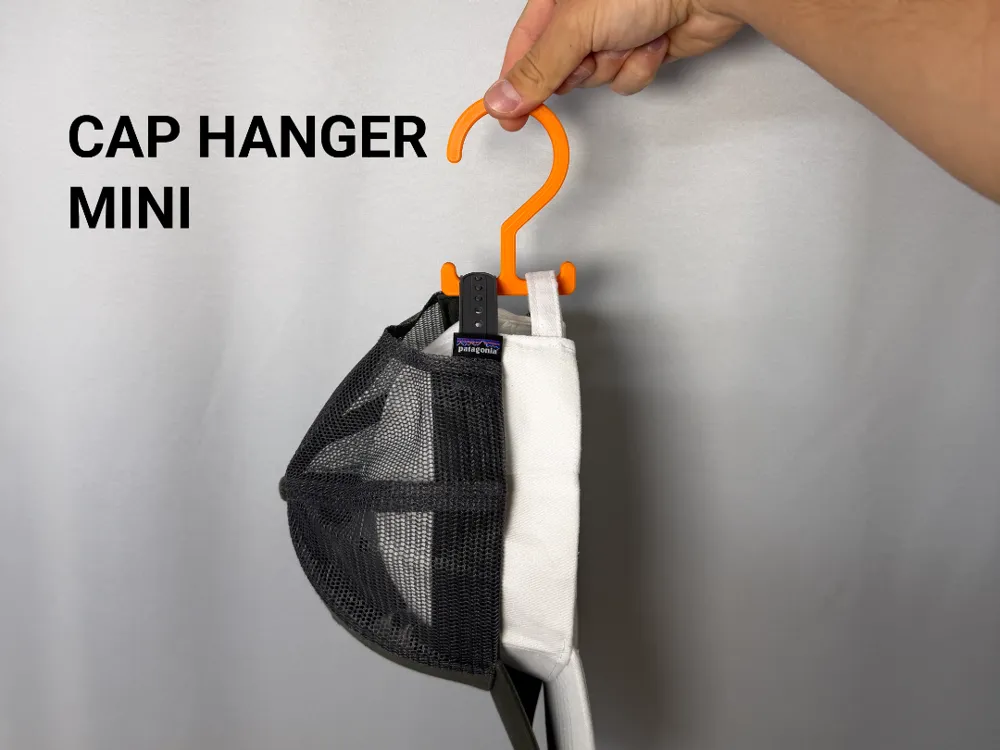 Cap Hanger Mini — example colour. Includes: One complete printed item in the selected configuration. Approximate dimensions (Width × Depth × Height): 1 supplied: 74 × 11 × 108.6 mm.
