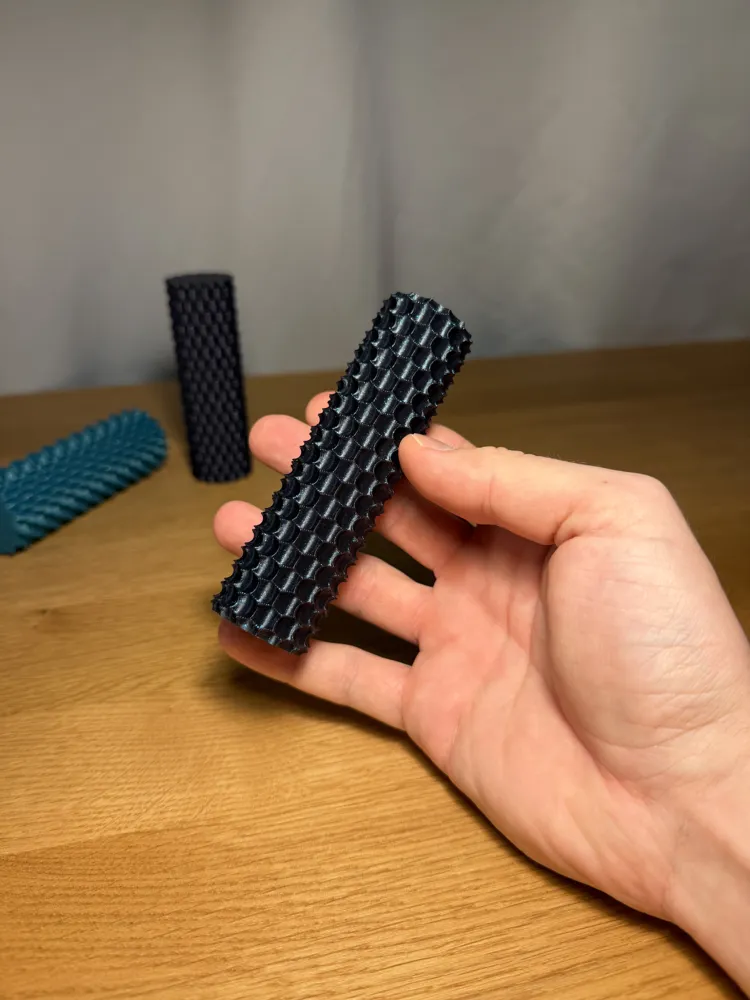 Sensory Fidget Roller - Dimpled — example colour. Includes: one sensory fidget roller - dimpled. Approximate dimensions (W × D × H): • Sensory Fidget Roller - Dimpled: 110 × 33.9 × 33.9 mm.