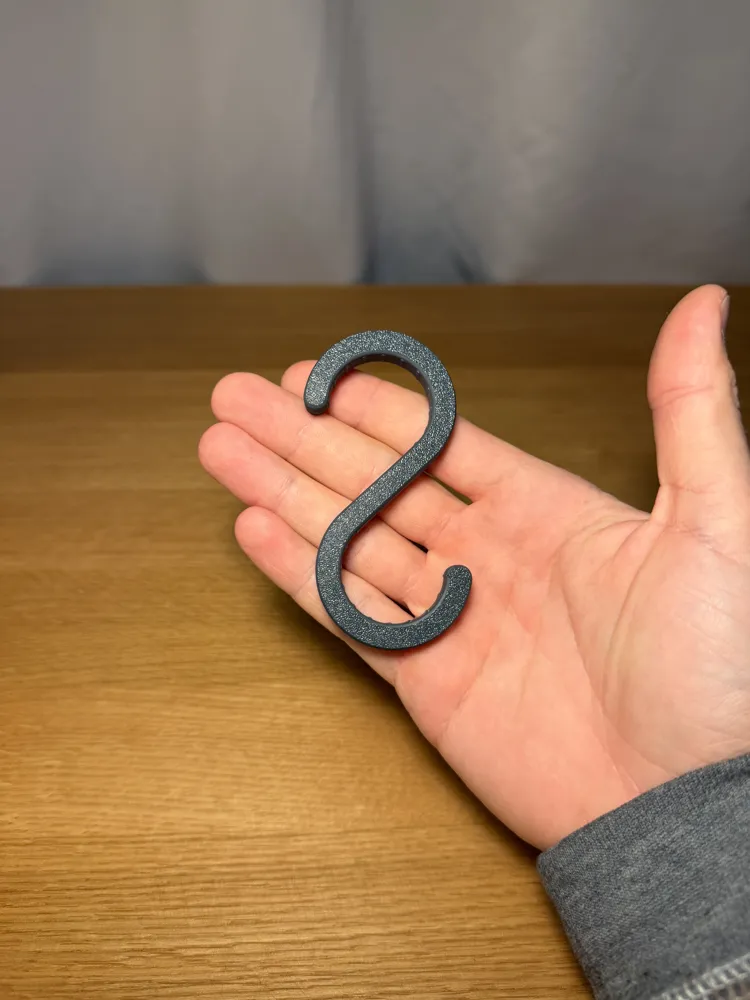S-Hook Bag Hanger — example colour. Includes: One complete printed item in the selected configuration. Approximate dimensions (Width × Depth × Height): 1 supplied: 37.5 × 10 × 77 mm.