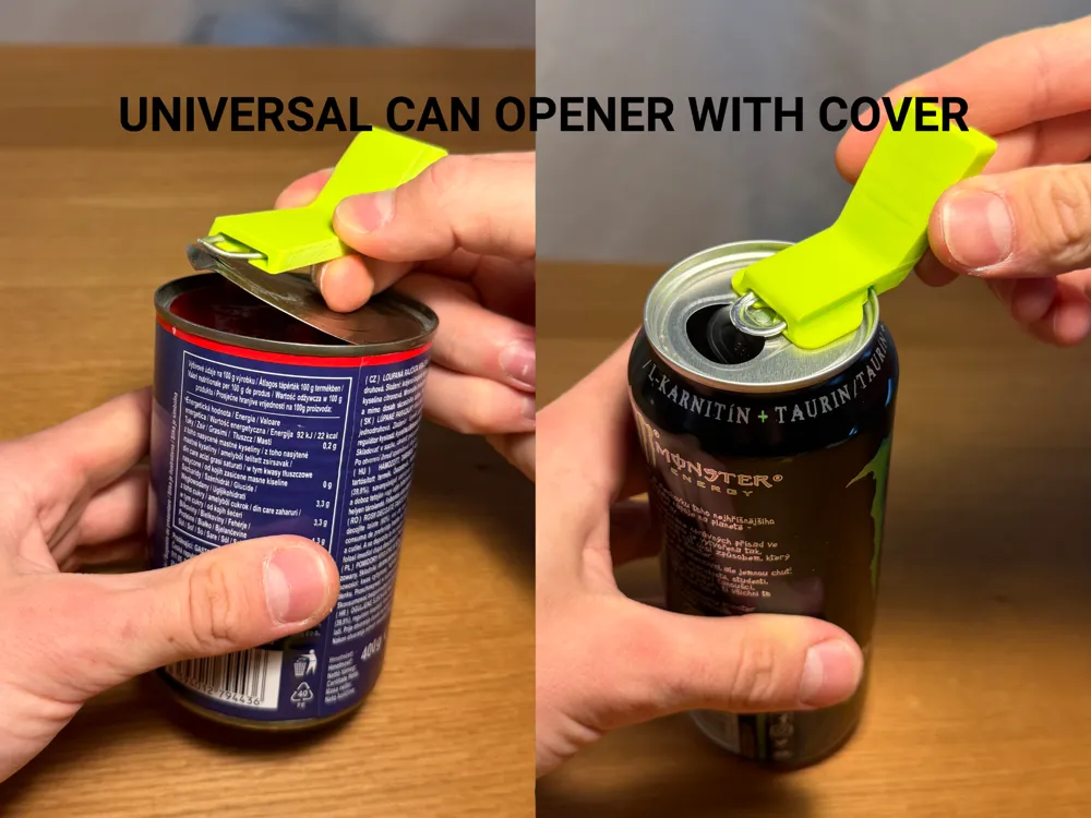 Universal Can Opener With Cover — example colour. Includes: one universal can opener with cover. Approximate dimensions (W × D × H): • Universal Can Opener With Cover: 57.1 × 33.2 × 30.8 mm.