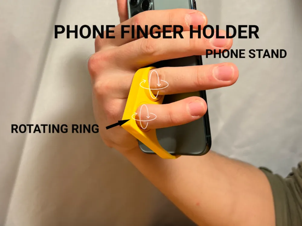 Phone Finger Holder - Pack of 5 — example colour. Includes: 5 printed pieces of the selected design. Approximate dimensions (Width × Depth × Height): 5 supplied: 67.6 × 53.6 × 10 mm.