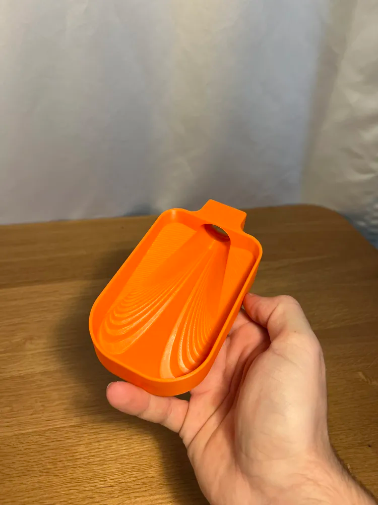 Funnel Tray with Bottle Connector — example colour. Includes: one funnel tray with bottle connector. Approximate dimensions (W × D × H): • Funnel Tray with Bottle Connector: 140 × 80 × 32 mm.