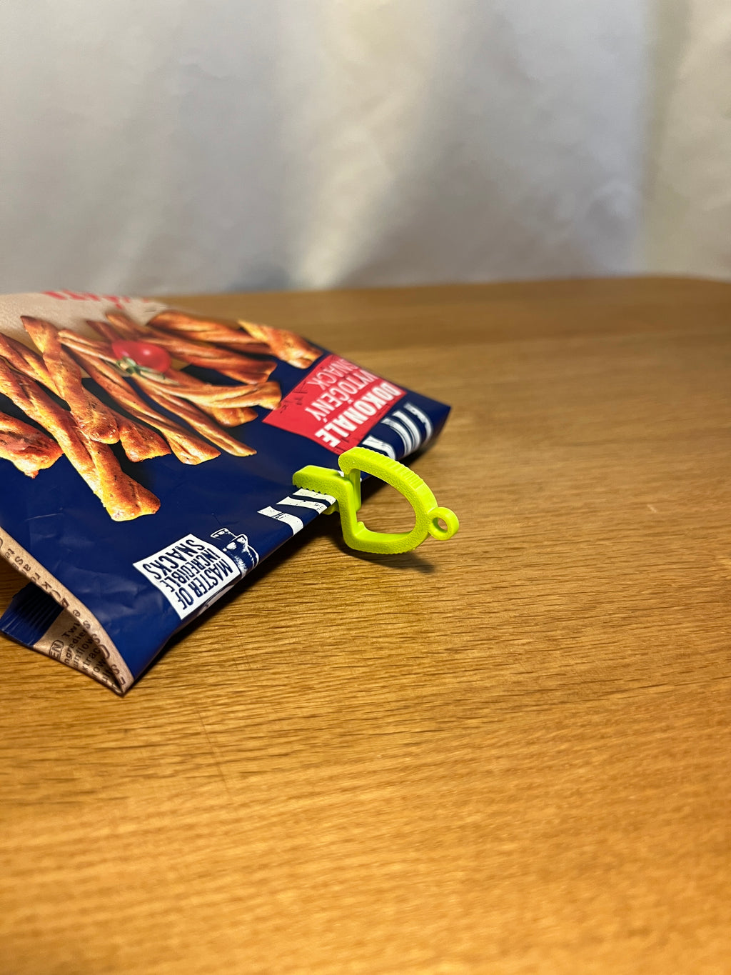 Mini Bag Clip V3 - Pack of 10 — creator design example. Pack contains 10 printed V3 clips. Use the clips on the outside of folded packets. Pictured colours are examples; food, bags and other accessories are not supplied.
